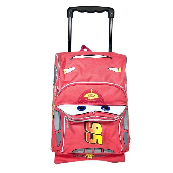 Disney Pixar Cars Lightning McQueen Rolling Mini Backpack Luggage Travel Kids - Picture 1 of 14